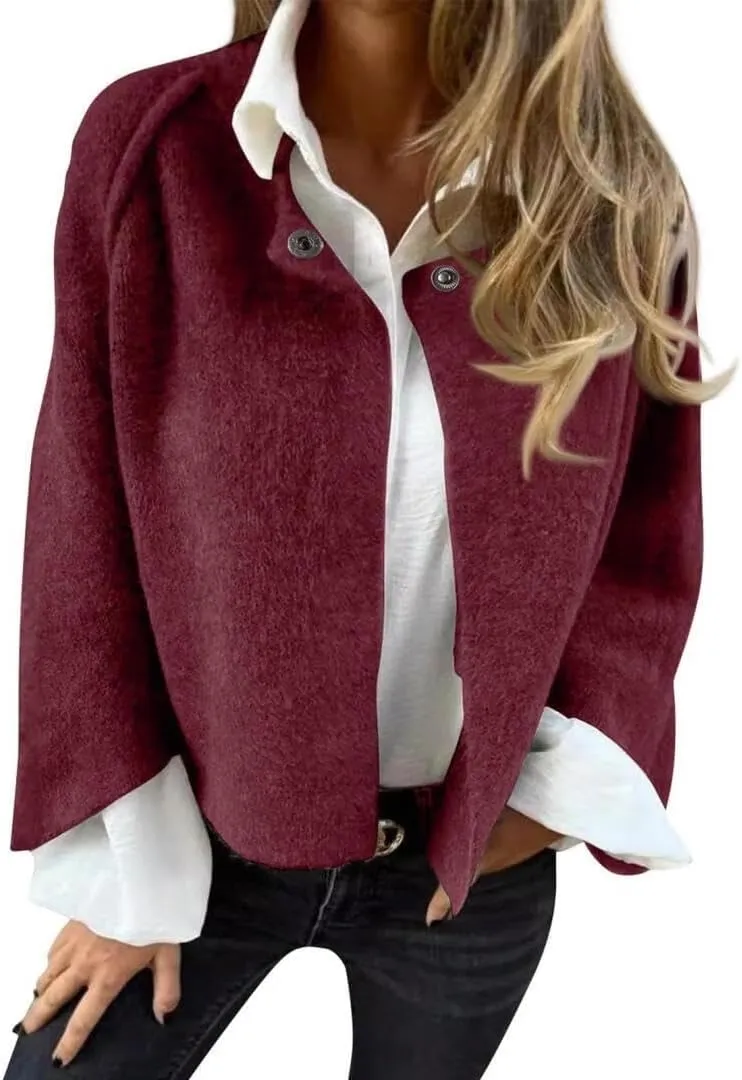 FMCHICO Women Cropped Wool Blend Pea Coat Short Jacket Peacoat Long Sleeve Button Down Crop Jacket