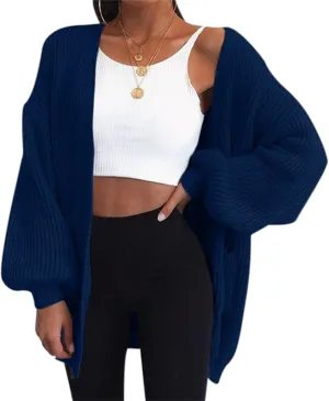 FMCHICO Womens 2023 Winter Open Front Long Sleeve Chunky Cable Knit Cardigan Sweater