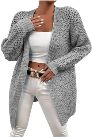 FMCHICO Women's 2024 Fall Long Batwing Sleeve Open Front Chunky Knit Cardigan Sweater