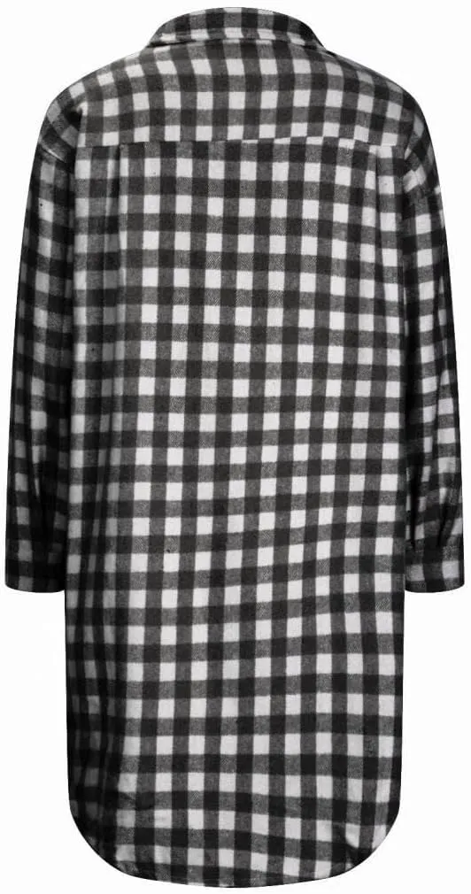 FMCHICO Womens Casual Plaid Flannel Shacket Jacket Oversized Button Down Long Sleeve Fall Shirt Jacket
