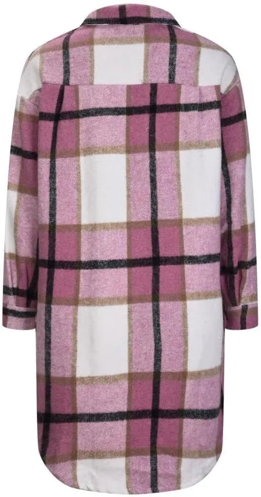 FMCHICO Womens Casual Plaid Flannel Shacket Jacket Oversized Button Down Long Sleeve Fall Shirt Jacket
