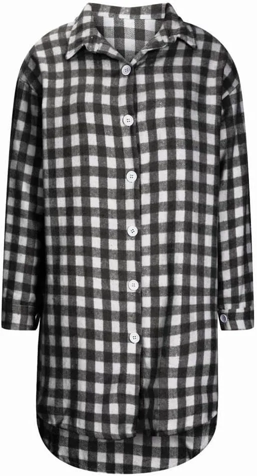 FMCHICO Womens Casual Plaid Flannel Shacket Jacket Oversized Button Down Long Sleeve Fall Shirt Jacket