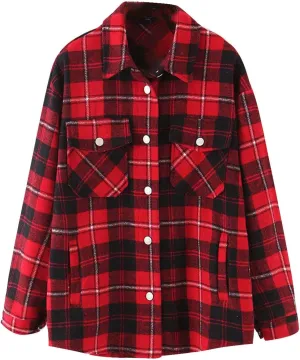 FMCHICO Womens Corduroy Shirts Casual Long Sleeve Button Down Shacket Jackets Oversized Blouses Tops with Pockets