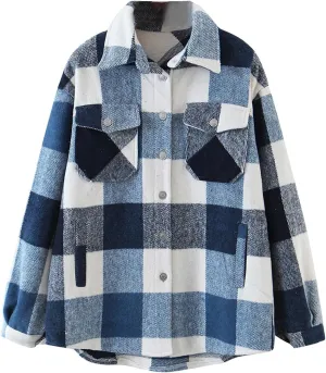 FMCHICO Womens Corduroy Shirts Casual Long Sleeve Button Down Shacket Jackets Oversized Blouses Tops with Pockets