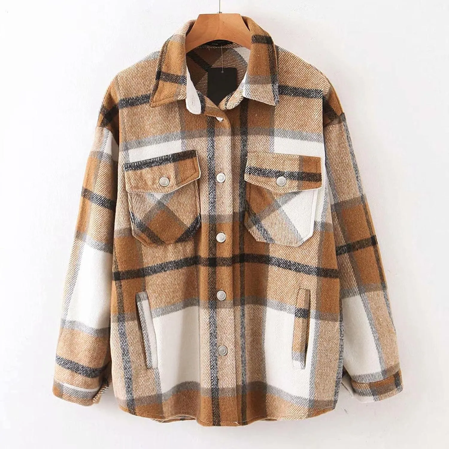 FMCHICO Womens Corduroy Shirts Casual Long Sleeve Button Down Shacket Jackets Oversized Blouses Tops with Pockets
