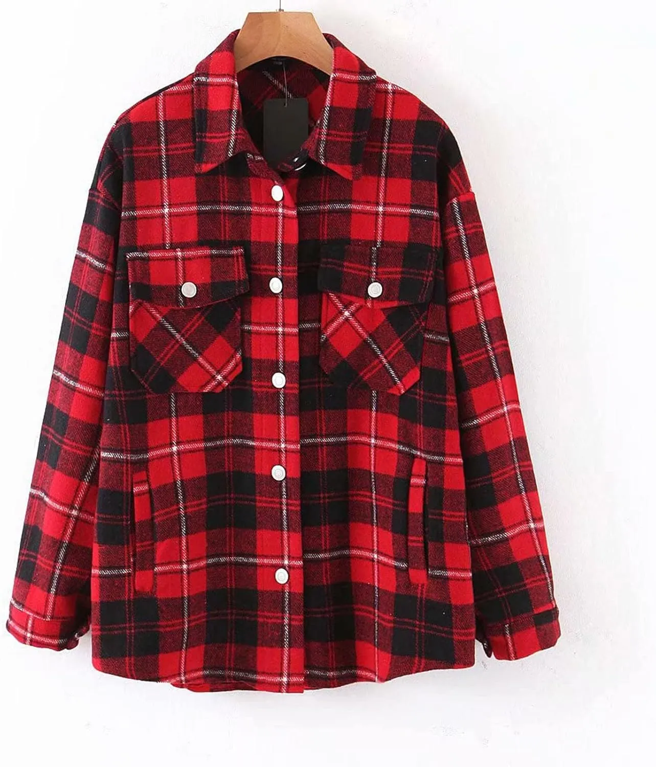 FMCHICO Womens Corduroy Shirts Casual Long Sleeve Button Down Shacket Jackets Oversized Blouses Tops with Pockets