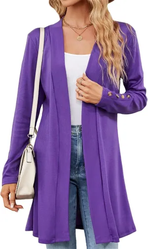 FMCHICO Women's Lightweight Open Front Cardigans Long Sleeve Casual Soft Drape Fall Cardigan