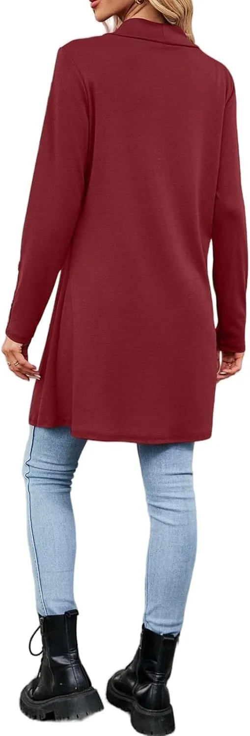 FMCHICO Women's Lightweight Open Front Cardigans Long Sleeve Casual Soft Drape Fall Cardigan