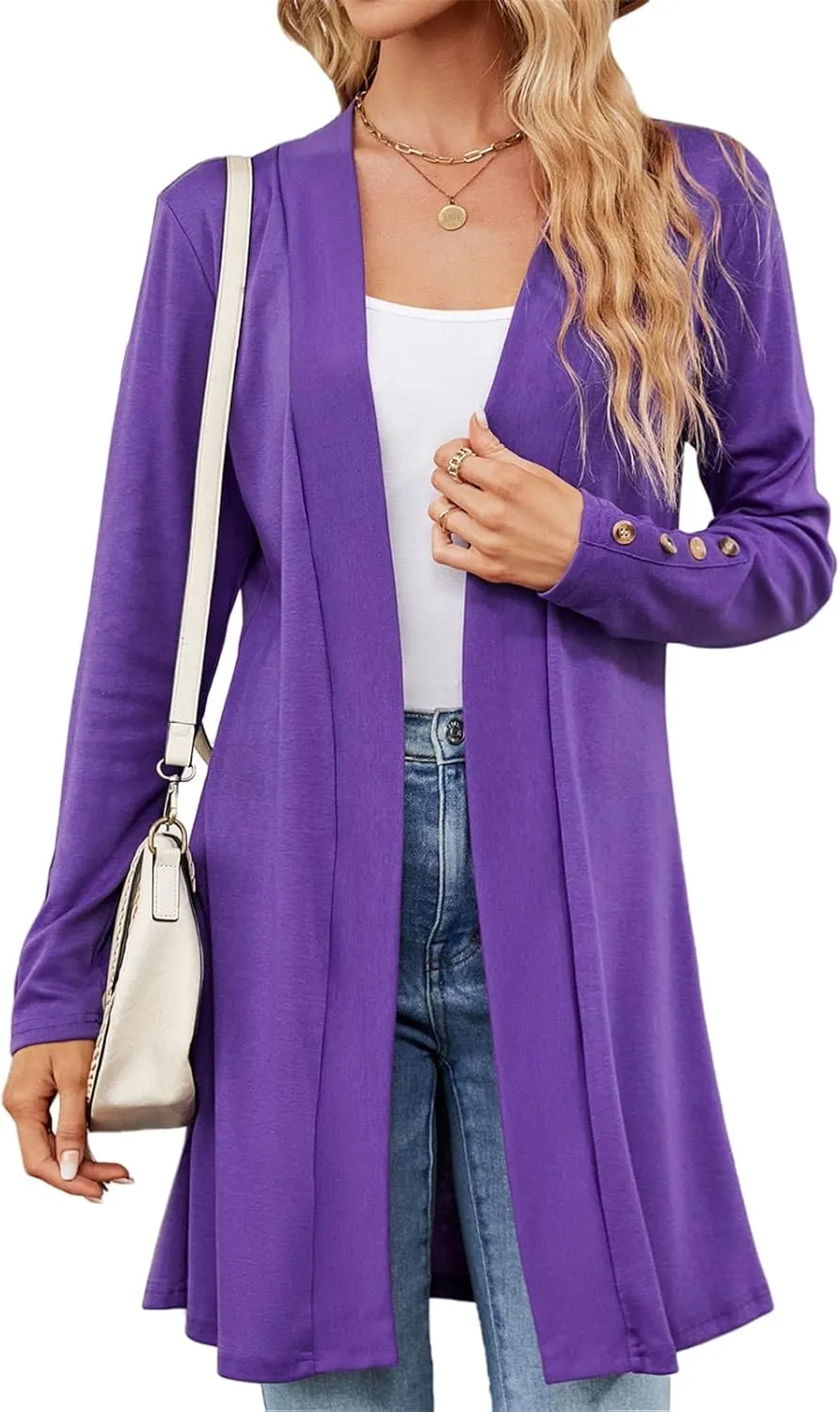 FMCHICO Women's Lightweight Open Front Cardigans Long Sleeve Casual Soft Drape Fall Cardigan