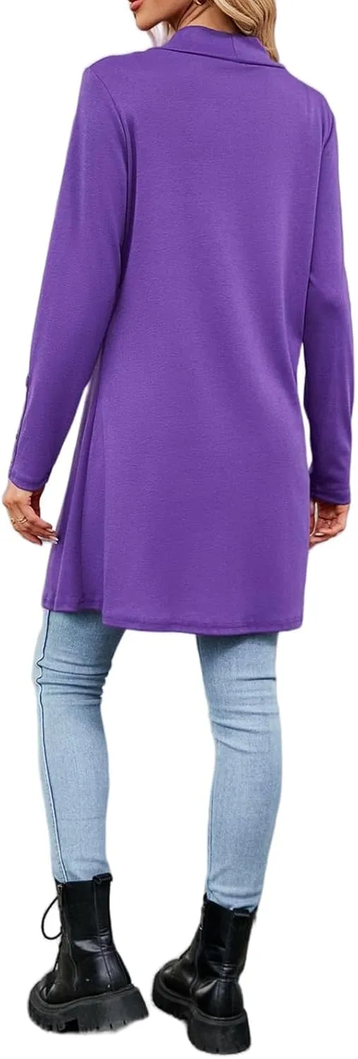 FMCHICO Women's Lightweight Open Front Cardigans Long Sleeve Casual Soft Drape Fall Cardigan
