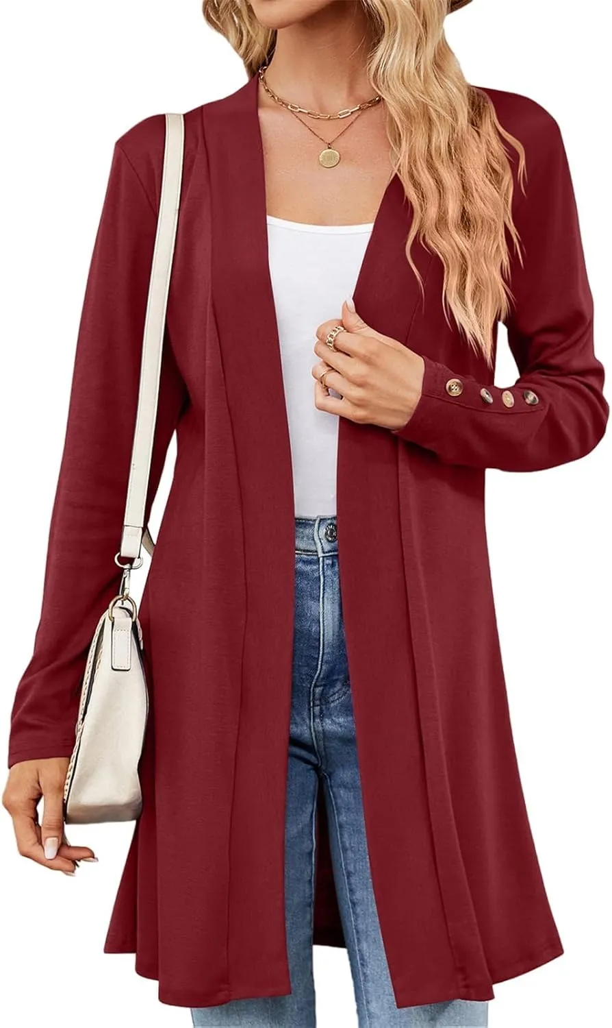 FMCHICO Women's Lightweight Open Front Cardigans Long Sleeve Casual Soft Drape Fall Cardigan