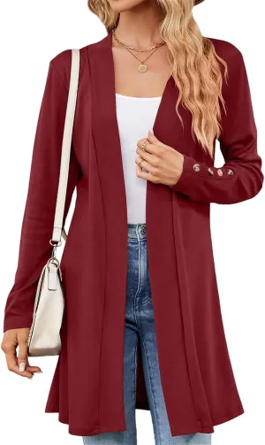 FMCHICO Women's Lightweight Open Front Cardigans Long Sleeve Casual Soft Drape Fall Cardigan
