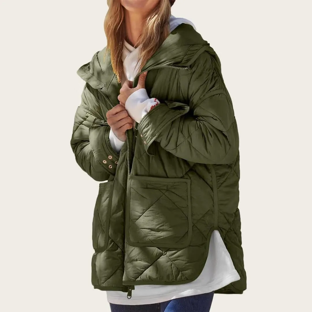 FMCHICO Womens Oversized Hooded Puffer Jacket Quilted Lightweight Soft Comfy Padded Hoodies Coat Warm Winter Coat