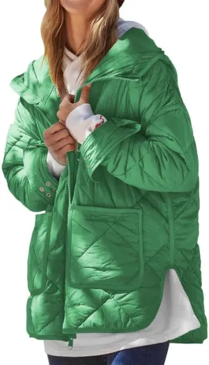 FMCHICO Womens Oversized Hooded Puffer Jacket Quilted Lightweight Soft Comfy Padded Hoodies Coat Warm Winter Coat
