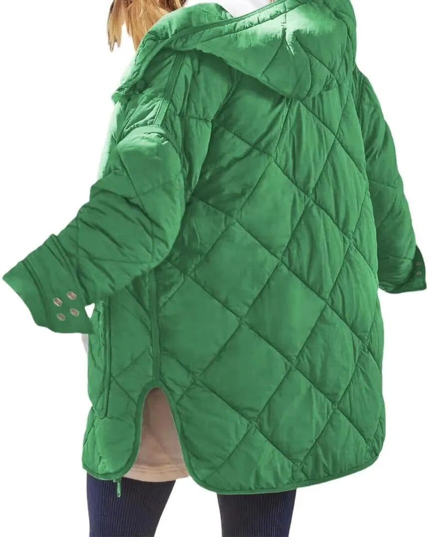 FMCHICO Womens Oversized Hooded Puffer Jacket Quilted Lightweight Soft Comfy Padded Hoodies Coat Warm Winter Coat