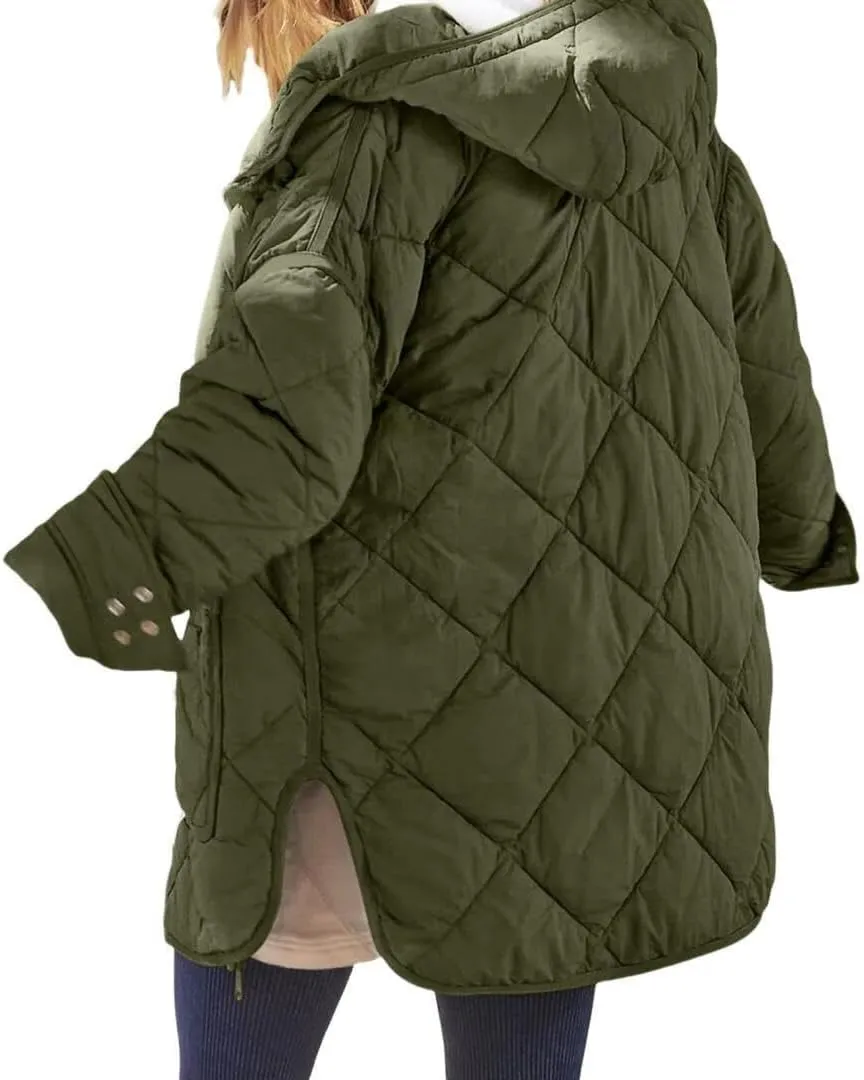 FMCHICO Womens Oversized Hooded Puffer Jacket Quilted Lightweight Soft Comfy Padded Hoodies Coat Warm Winter Coat