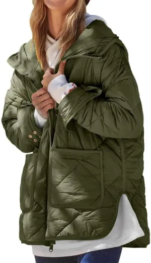 FMCHICO Womens Oversized Hooded Puffer Jacket Quilted Lightweight Soft Comfy Padded Hoodies Coat Warm Winter Coat