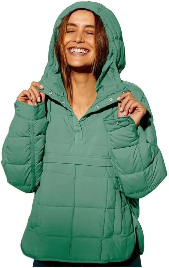 FMCHICO Women's Pullover Puffer Jacket Packable Hooded Oversize Winter Coat Tops
