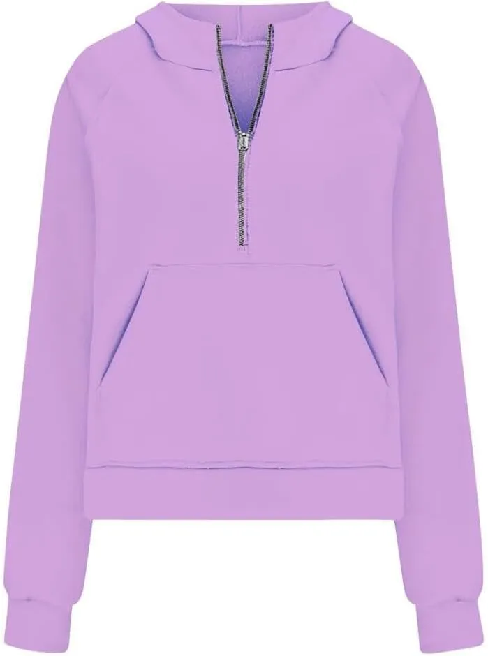 FMCHICO Womens Sweatshirts Half Zip Cropped Pullover Fleece Quarter Zipper Hoodies Fall outfits Clothes Thumb Hole