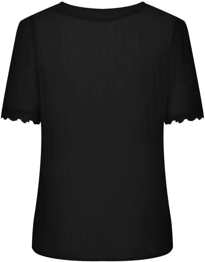 FMCHICO Women's V Neck Lace Crochet Tunic Tops Flowy Casual Blouses Shirts