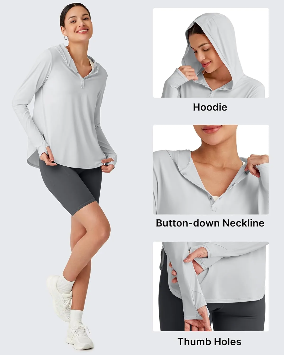 G4Free Lightbreeze Womens UPF 50  Sun Shirts with Hoodie Long Sleeve Workout Tops Button Up Rash Guard Hiking
