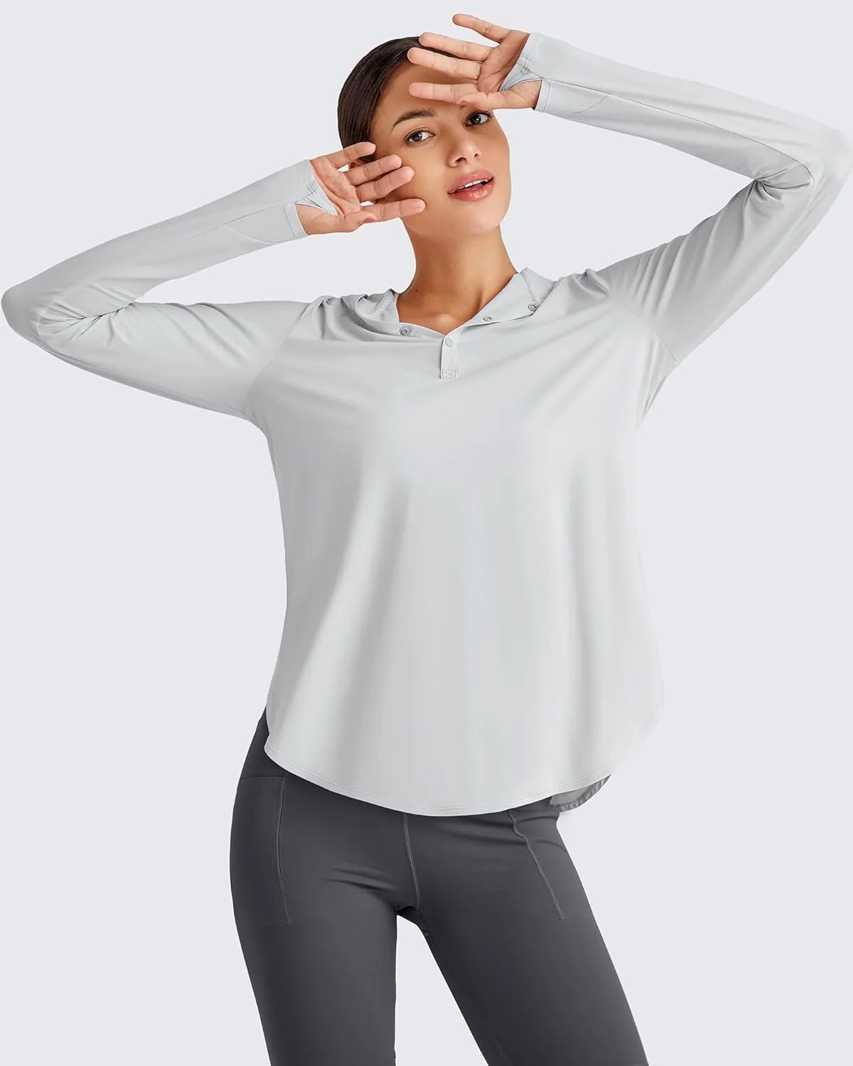 G4Free Lightbreeze Womens UPF 50  Sun Shirts with Hoodie Long Sleeve Workout Tops Button Up Rash Guard Hiking