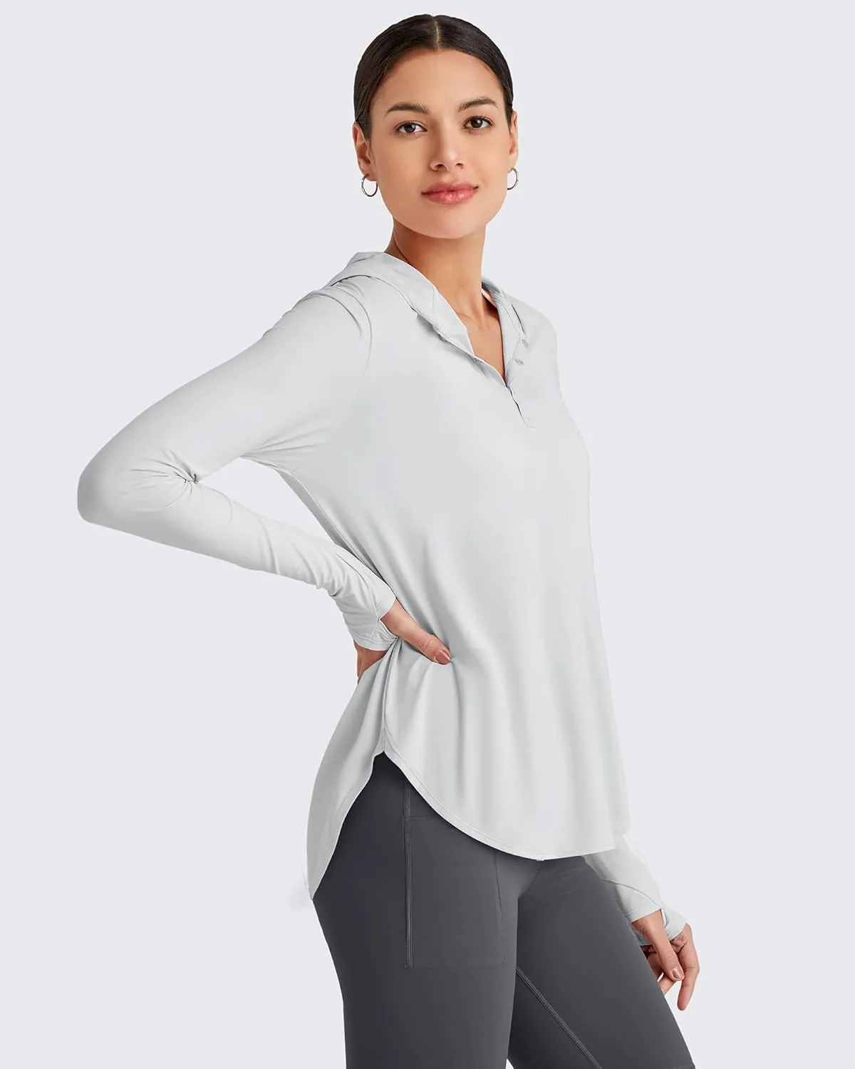 G4Free Lightbreeze Womens UPF 50  Sun Shirts with Hoodie Long Sleeve Workout Tops Button Up Rash Guard Hiking
