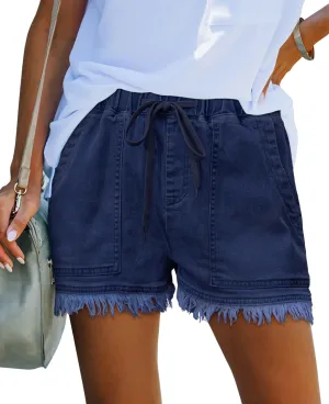 Genleck Jean Shorts for Womens 2025 Denim High Waisted Stretchy Lightweight Cute Jeans Y2K Comfy Casual Drawstring