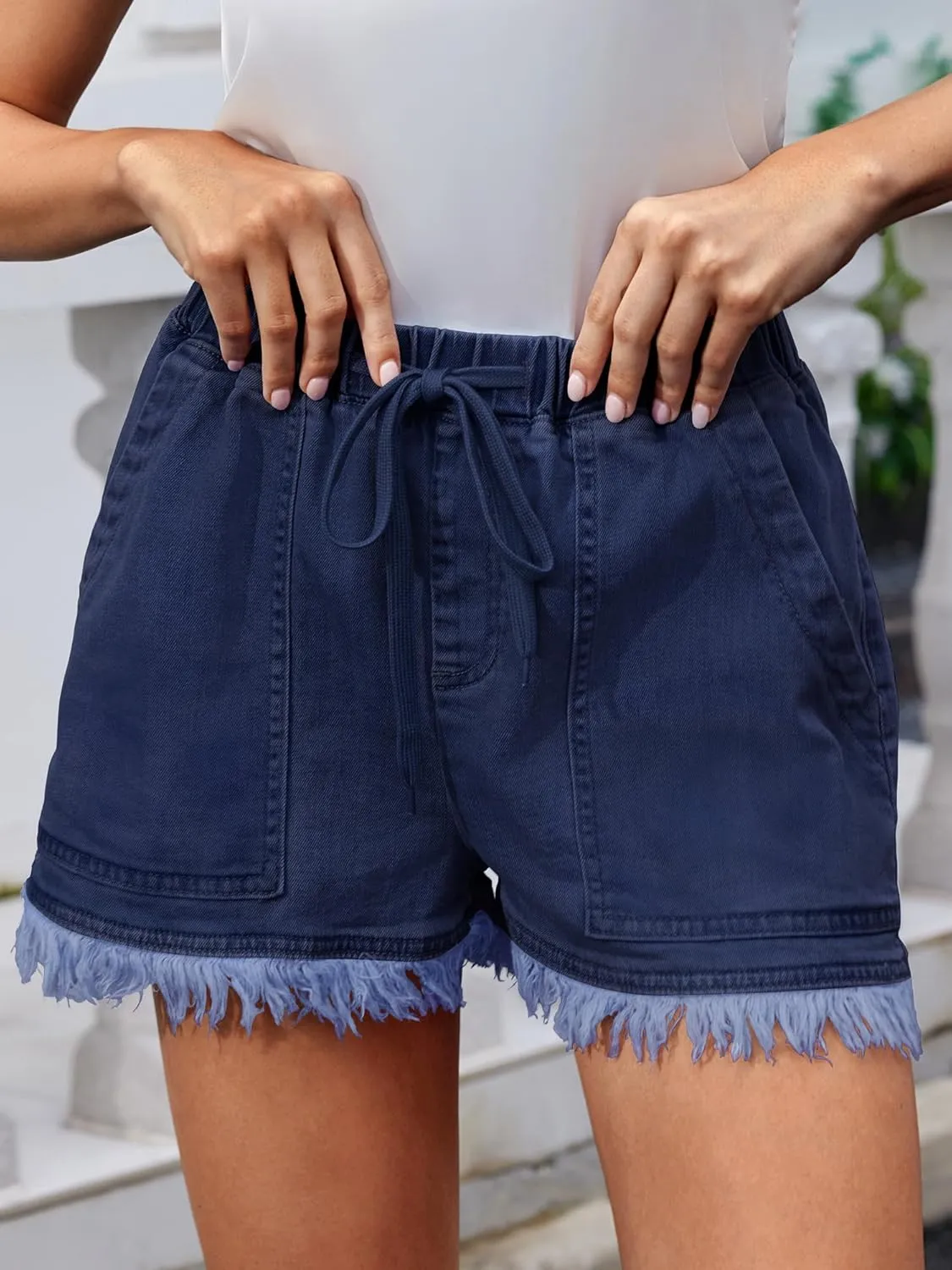 Genleck Jean Shorts for Womens 2025 Denim High Waisted Stretchy Lightweight Cute Jeans Y2K Comfy Casual Drawstring