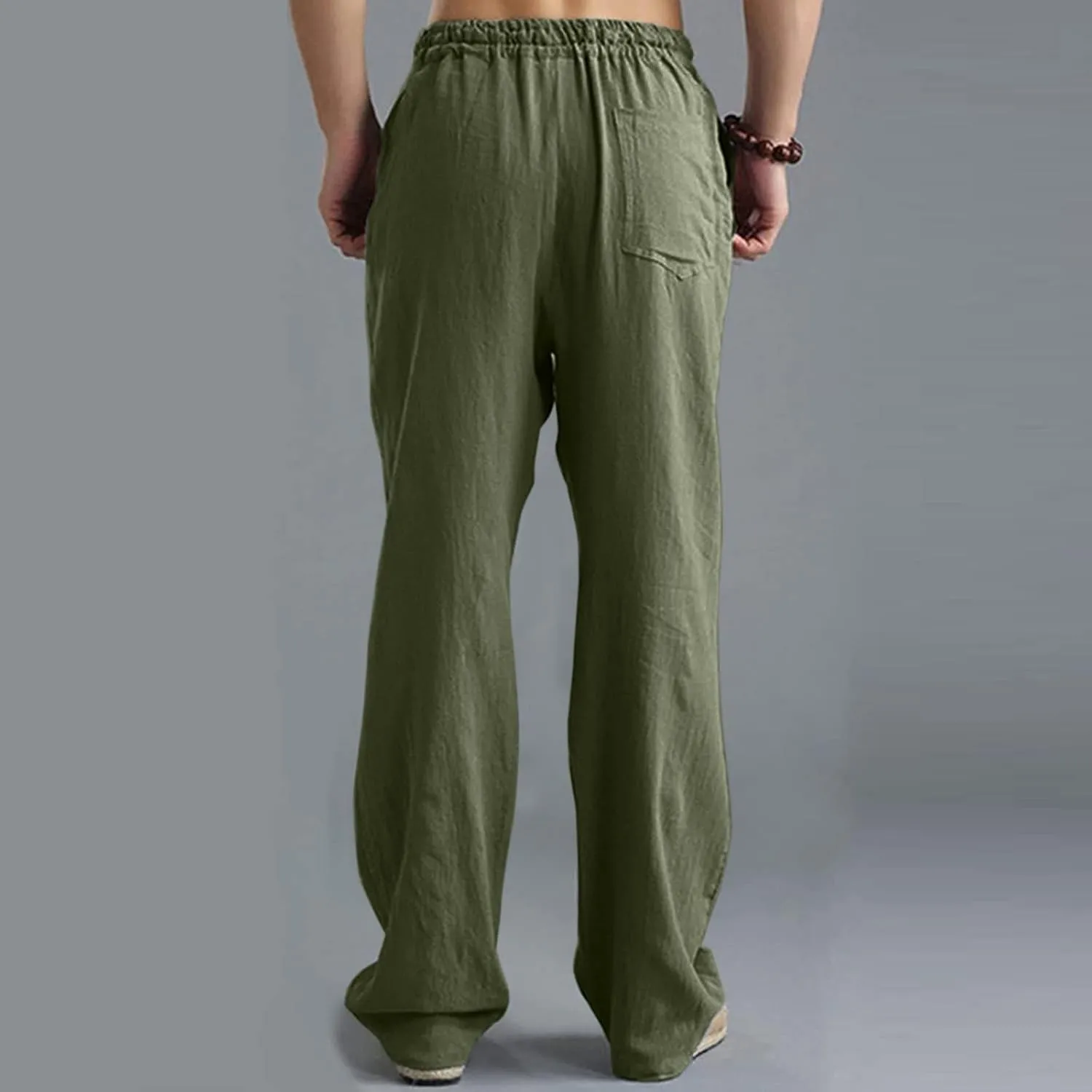 GIERIDUC Men's Sweatpants Open Bottom Baggy Cotton Linen Sweat Pants for Men Lightweight Breathable Lounge Pants with Pockets