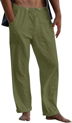 GIERIDUC Men's Sweatpants Open Bottom Baggy Cotton Linen Sweat Pants for Men Lightweight Breathable Lounge Pants with Pockets