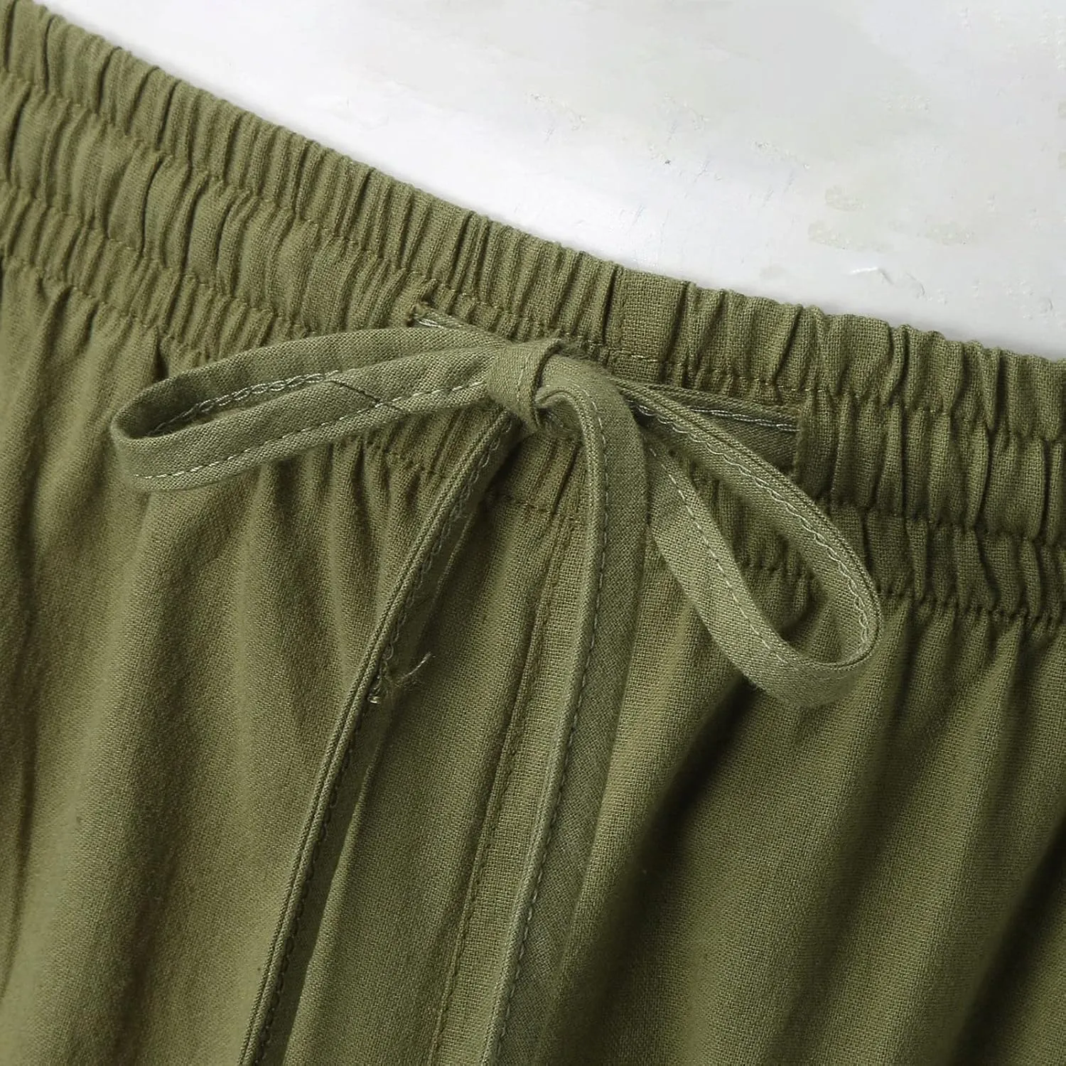 GIERIDUC Men's Sweatpants Open Bottom Baggy Cotton Linen Sweat Pants for Men Lightweight Breathable Lounge Pants with Pockets