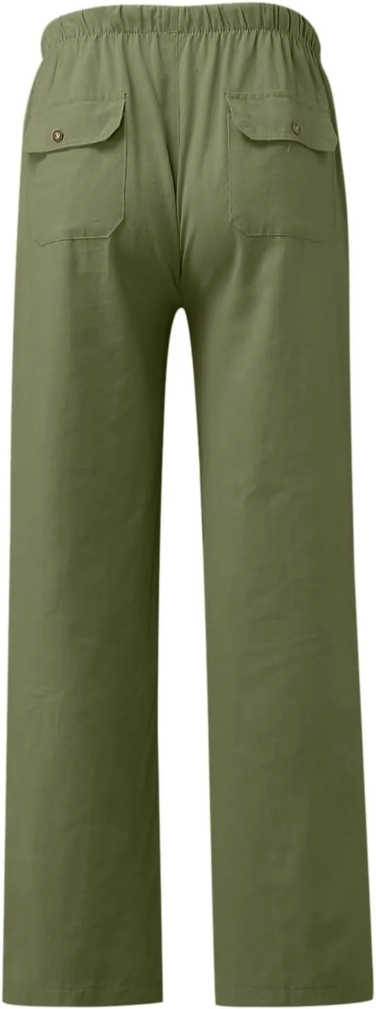 GIERIDUC Men's Sweatpants Open Bottom Baggy Cotton Linen Sweat Pants for Men Lightweight Breathable Lounge Pants with Pockets