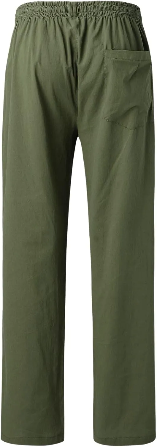 GIERIDUC Men's Sweatpants Open Bottom Baggy Cotton Linen Sweat Pants for Men Lightweight Breathable Lounge Pants with Pockets