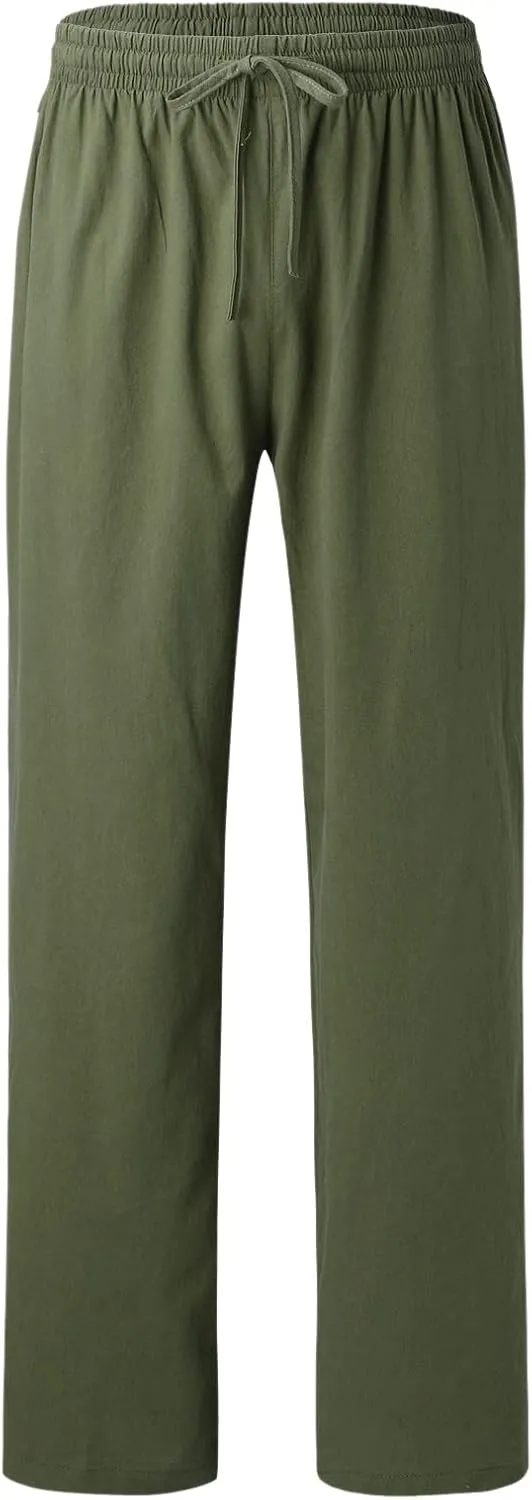 GIERIDUC Men's Sweatpants Open Bottom Baggy Cotton Linen Sweat Pants for Men Lightweight Breathable Lounge Pants with Pockets