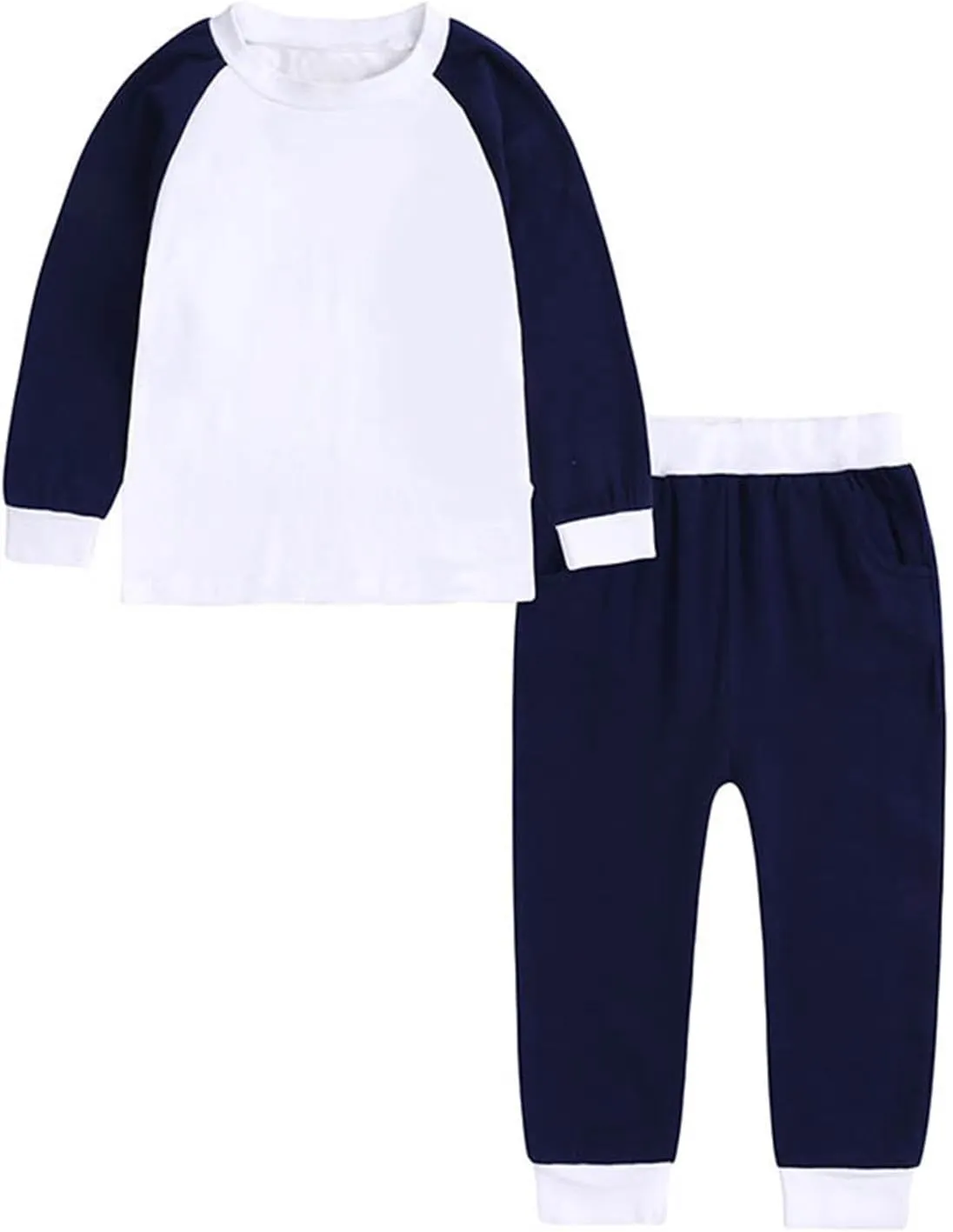 Girls Boys Pa𝗷amas Set Color Block Round Neck P𝗝s Long Sleeves Slee𝗽wear Cotton Loun𝗴ewear Summer Soft N𝐢ghtwear