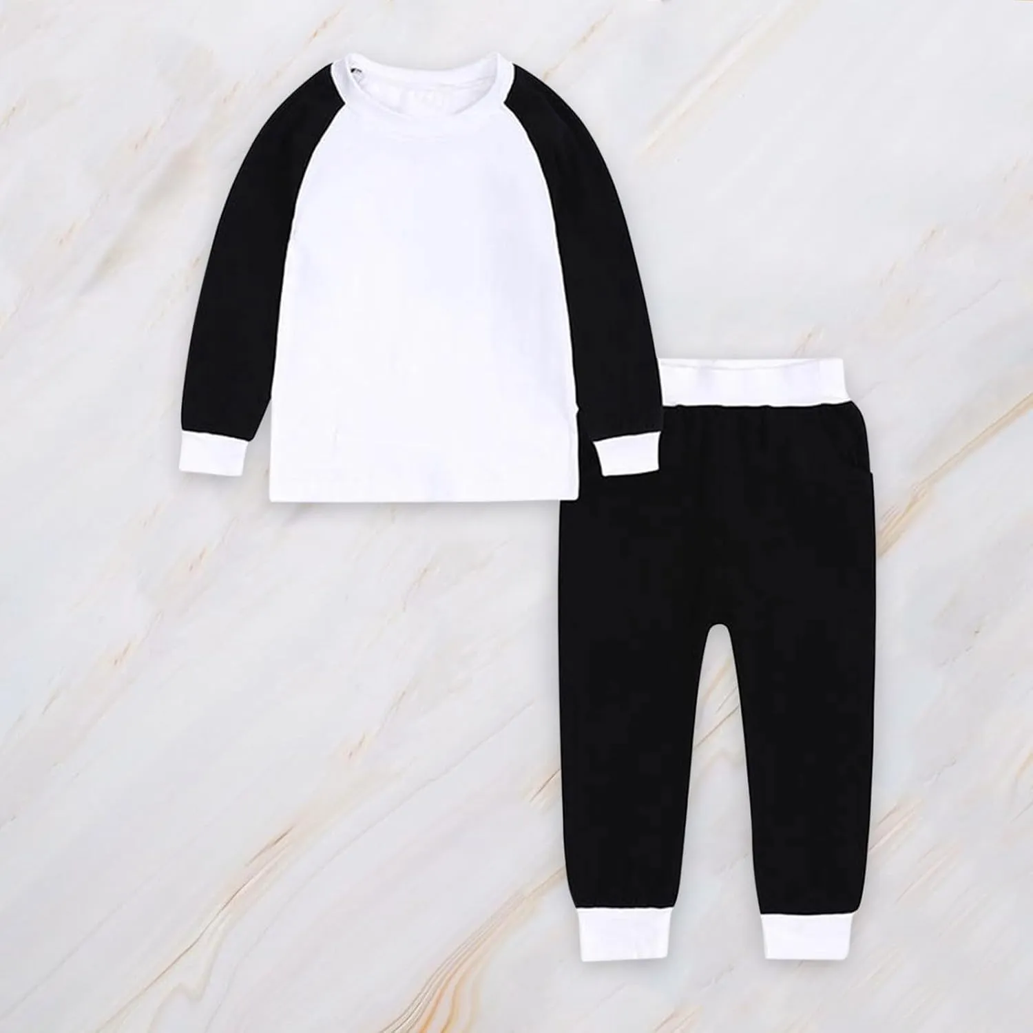 Girls Boys Pa𝗷amas Set Color Block Round Neck P𝗝s Long Sleeves Slee𝗽wear Cotton Loun𝗴ewear Summer Soft N𝐢ghtwear