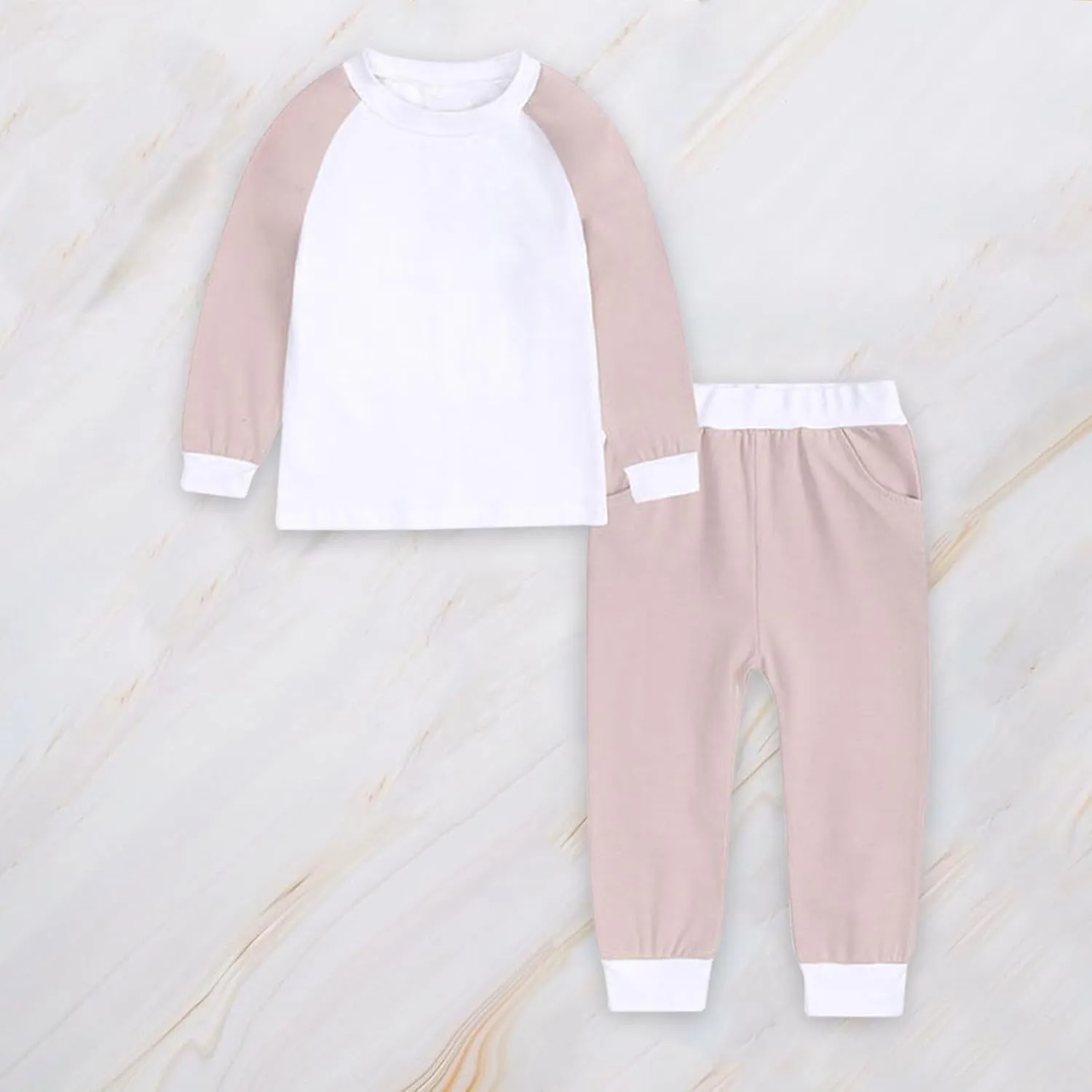 Girls Boys Pa𝗷amas Set Color Block Round Neck P𝗝s Long Sleeves Slee𝗽wear Cotton Loun𝗴ewear Summer Soft N𝐢ghtwear