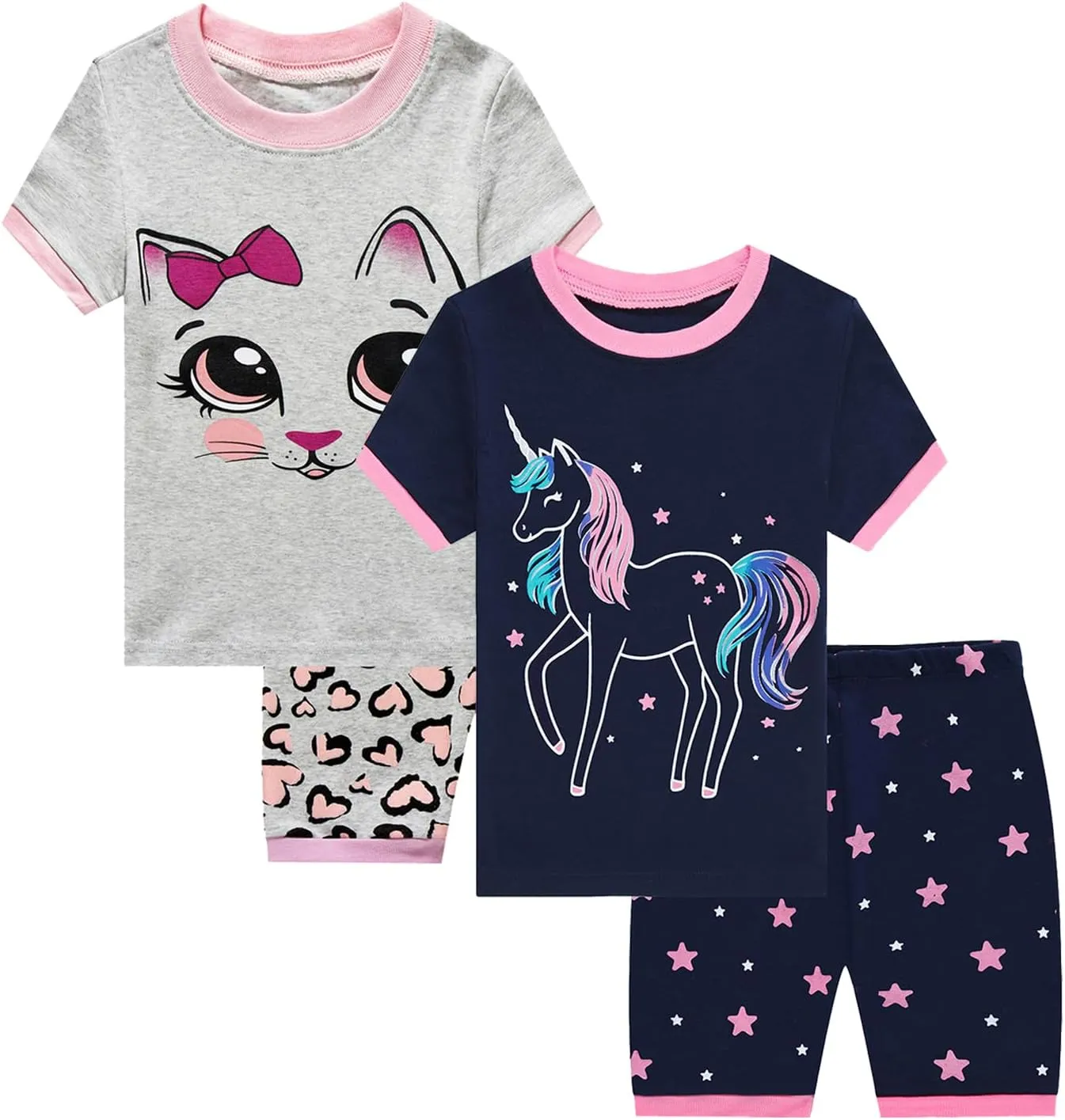 Girls Cotton Pajamas Short Sleeve Pjs Toddler Summer Sleepwear Sets