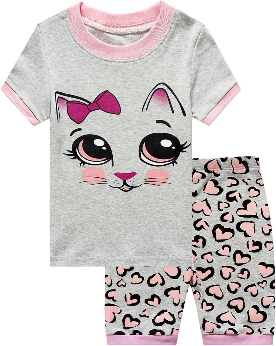 Girls Cotton Pajamas Short Sleeve Pjs Toddler Summer Sleepwear Sets
