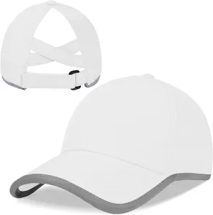 Girls Criss Cross Ponytail Baseball Cap Reflective Quick Dry Hat Kids Cooling Mesh Outdoor Sports Hat for Age 3-12