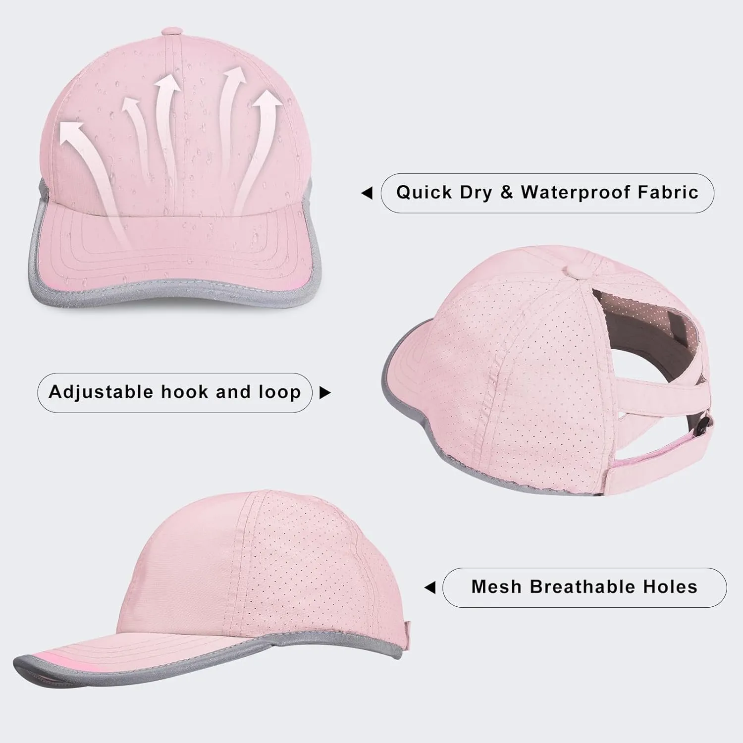Girls Criss Cross Ponytail Baseball Cap Reflective Quick Dry Hat Kids Cooling Mesh Outdoor Sports Hat for Age 3-12