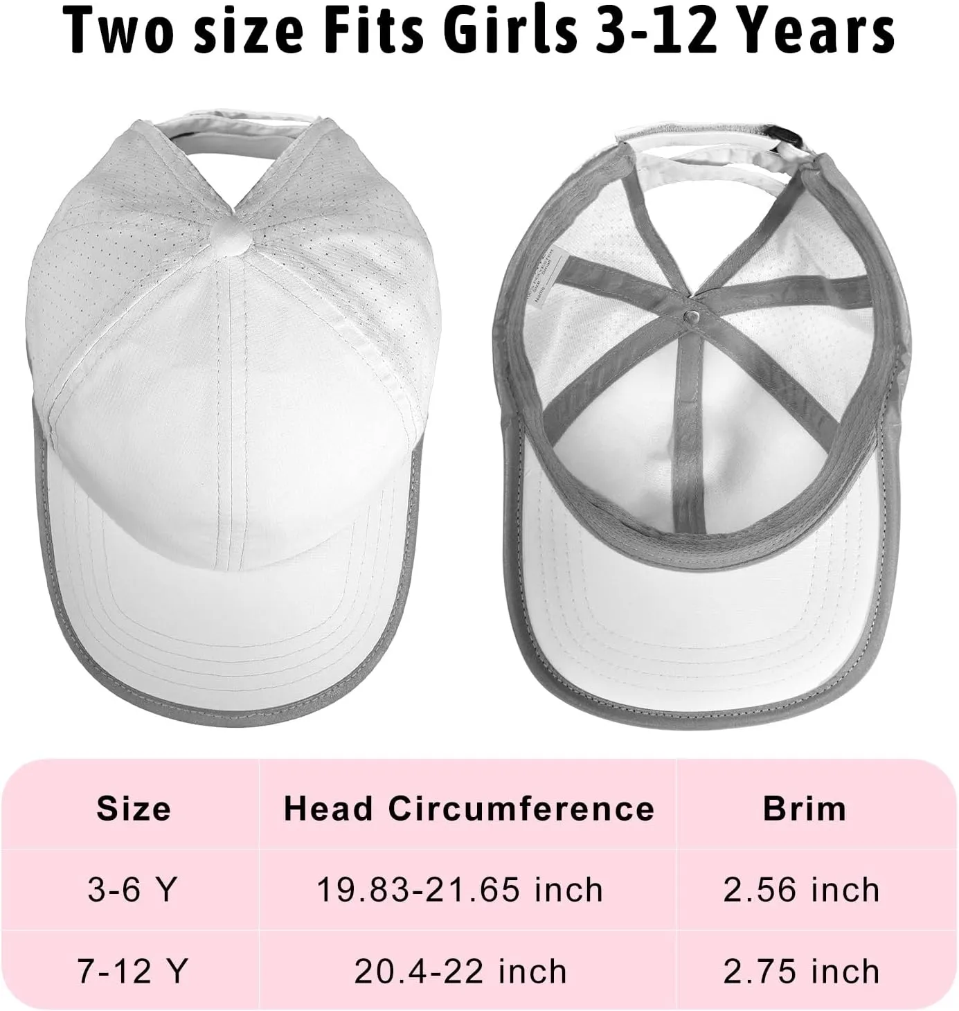 Girls Criss Cross Ponytail Baseball Cap Reflective Quick Dry Hat Kids Cooling Mesh Outdoor Sports Hat for Age 3-12