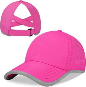 Girls Criss Cross Ponytail Baseball Cap Reflective Quick Dry Hat Kids Cooling Mesh Outdoor Sports Hat for Age 3-12