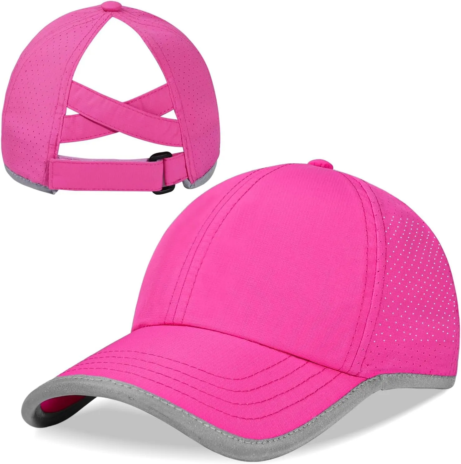 Girls Criss Cross Ponytail Baseball Cap Reflective Quick Dry Hat Kids Cooling Mesh Outdoor Sports Hat for Age 3-12