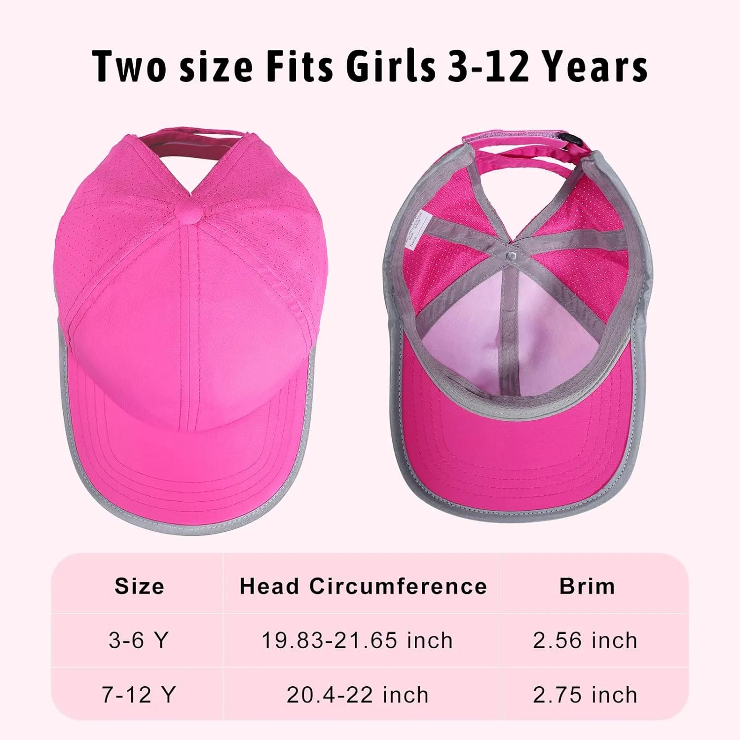 Girls Criss Cross Ponytail Baseball Cap Reflective Quick Dry Hat Kids Cooling Mesh Outdoor Sports Hat for Age 3-12