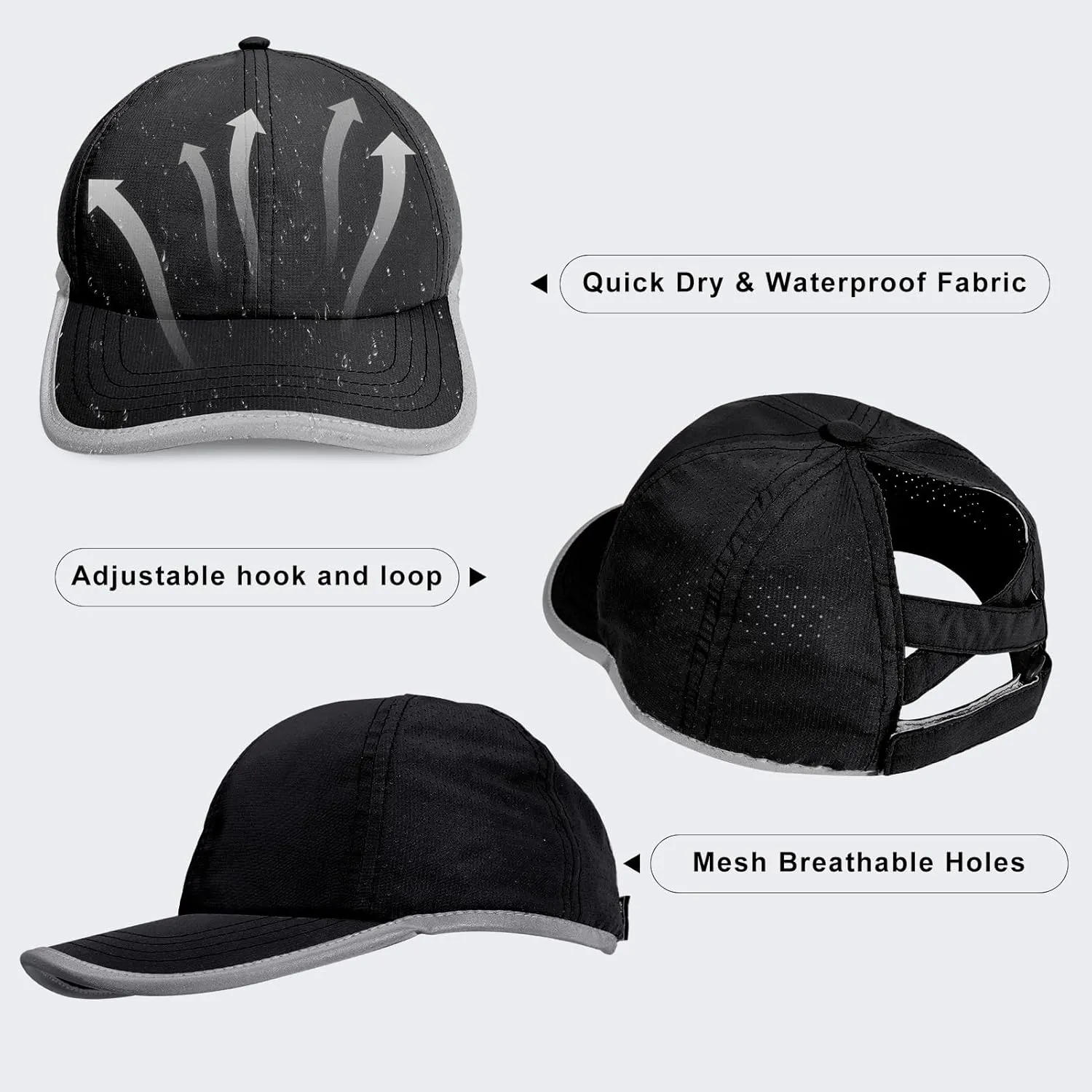 Girls Criss Cross Ponytail Baseball Cap Reflective Quick Dry Hat Kids Cooling Mesh Outdoor Sports Hat for Age 3-12