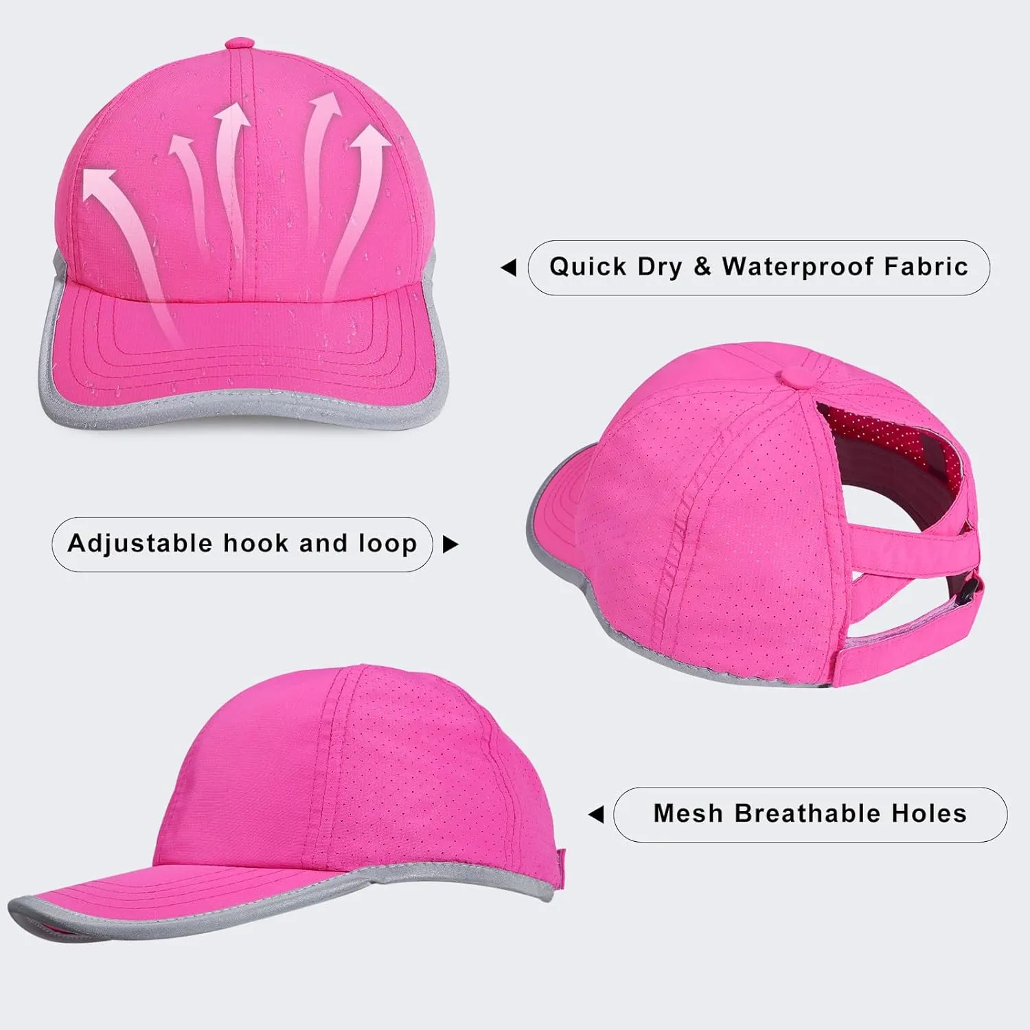 Girls Criss Cross Ponytail Baseball Cap Reflective Quick Dry Hat Kids Cooling Mesh Outdoor Sports Hat for Age 3-12