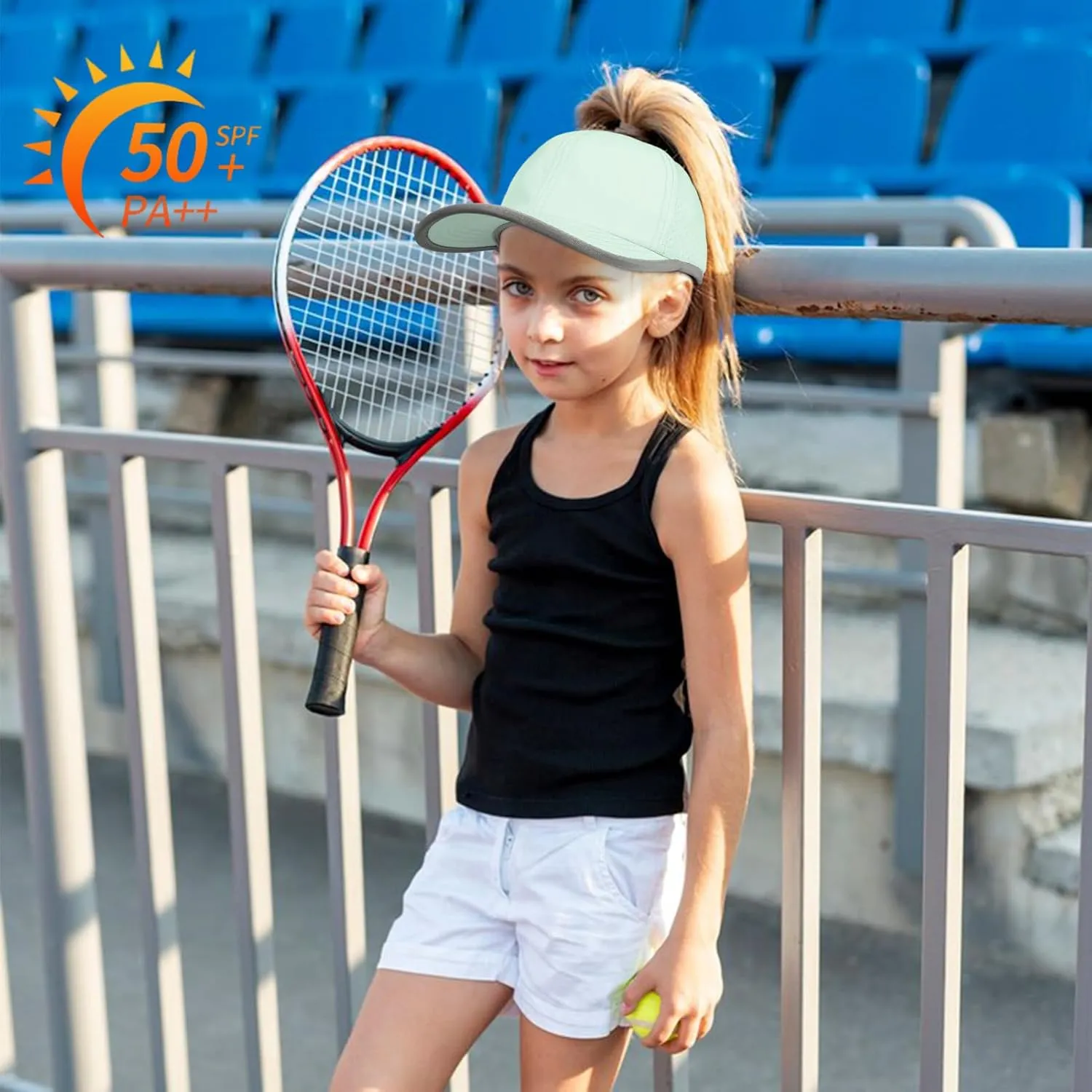 Girls Criss Cross Ponytail Baseball Cap Reflective Quick Dry Hat Kids Cooling Mesh Outdoor Sports Hat for Age 3-12