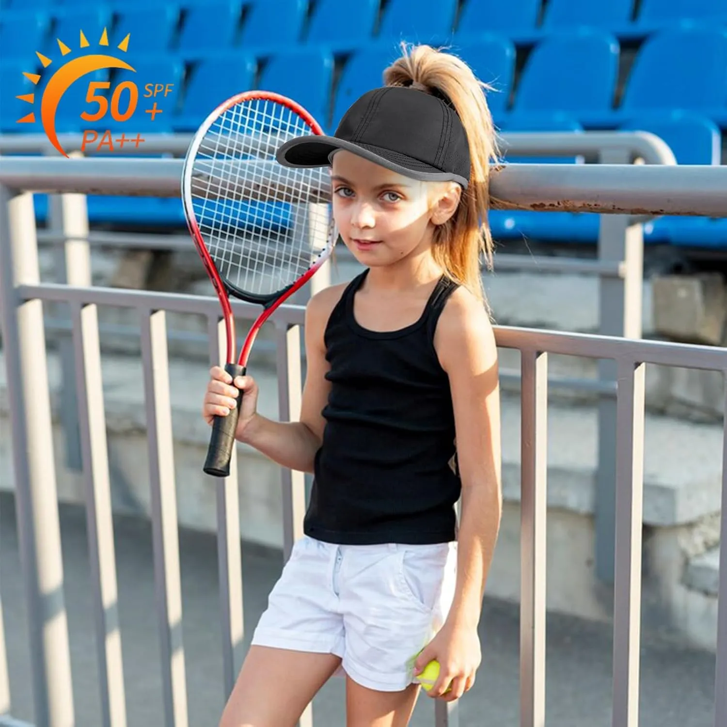 Girls Criss Cross Ponytail Baseball Cap Reflective Quick Dry Hat Kids Cooling Mesh Outdoor Sports Hat for Age 3-12